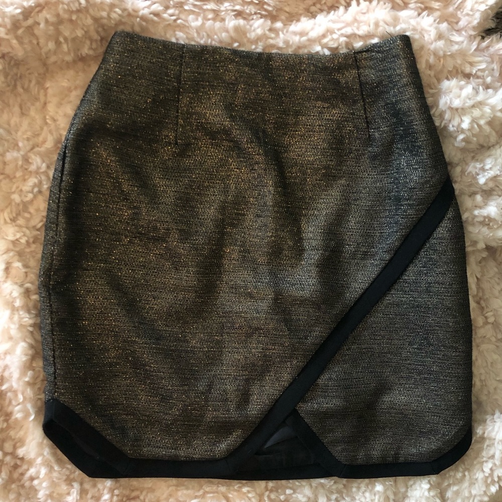 White Suede Black/Gold Shimmery Mini Skirt